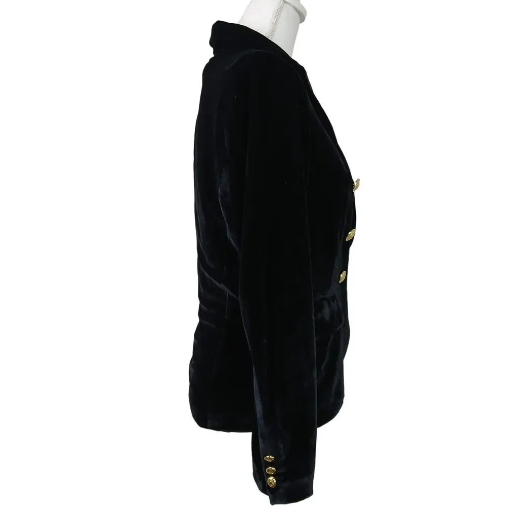 Rachel Zoe SZ XS Black Velvet Military Style Lined Blazer Gold Buttons